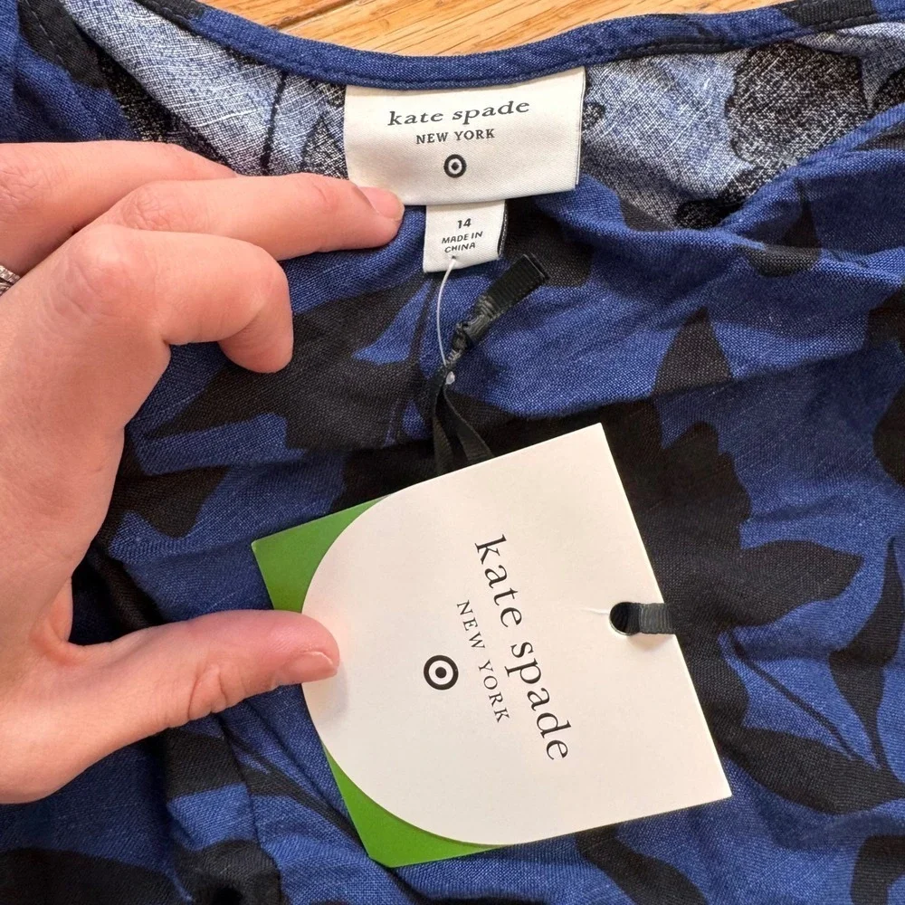 Kate Spade Target Blue Black Floral One Shoulder Bow Jumpsuit Size 14 NWT